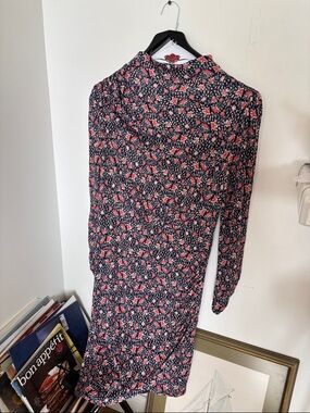 Rebecca Taylor Blue and Coral Floral Long-Sleeve Dress